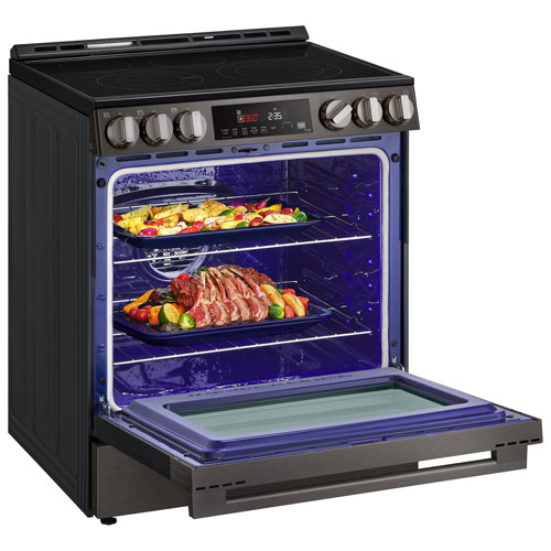 LG 30" 6.3 Cu. Ft. Fan Convection 5-Element Slide-In Electric Air Fry Range (LSEL6333ZE) - Black Stainless Steel