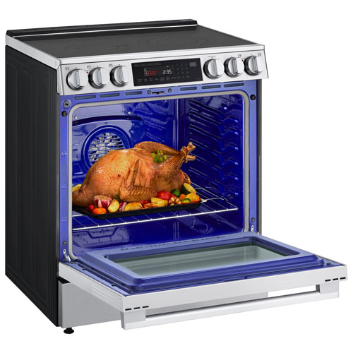 Cuisinière électrique encastrable à 5 éléments avec convection véritable et friture à l'air 6,3 pi³ 30 po de LG - Inox