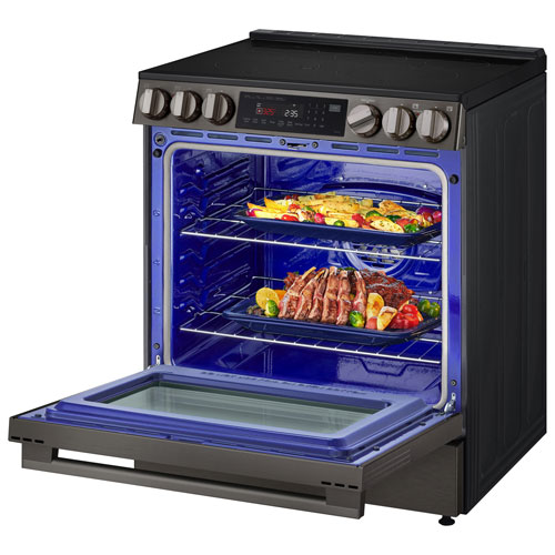 LG 30" 6.3 Cu. Ft. True Convection 5-Element Slide-In Electric Air Fry Range (LSEL6335ZE) - Black Stainless Steel