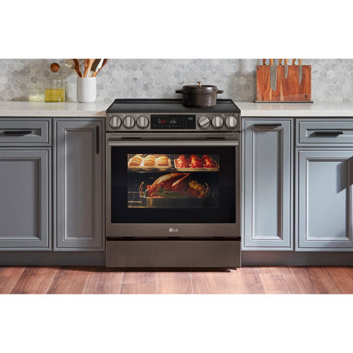LG 30" 6.3 Cu. Ft. True Convection 5-Element Slide-In Electric Air Fry Range (LSEL6335ZE) - Black Stainless Steel
