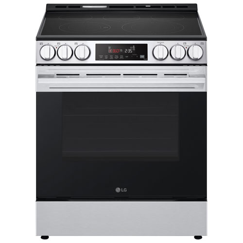 Cuisinière électrique encastrable à 5 éléments avec convection à ventilateur et friture à air chaud 6,3 pi³ 30 po de LG - Inox noir