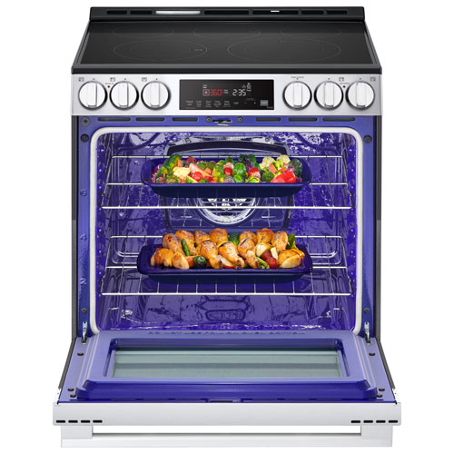 Cuisinière électrique encastrable à 5 éléments avec convection à ventilateur et friture à air chaud 6,3 pi³ 30 po de LG - Inox noir