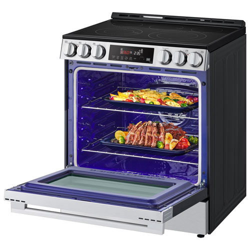 Cuisinière électrique encastrable à 5 éléments avec convection à ventilateur et friture à air chaud 6,3 pi³ 30 po de LG - Inox noir