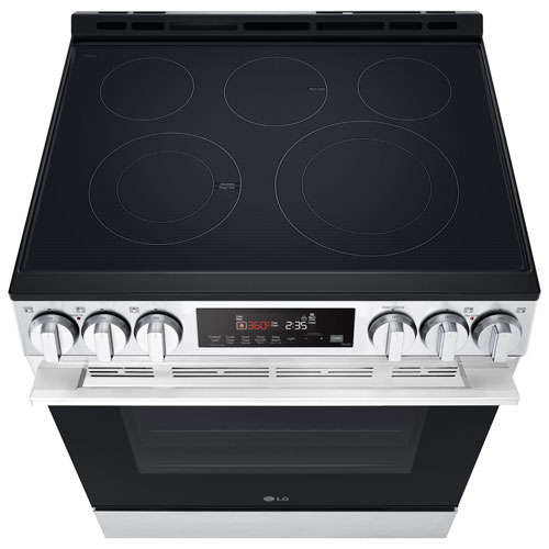 Cuisinière électrique encastrable à 5 éléments avec convection à ventilateur et friture à air chaud 6,3 pi³ 30 po de LG - Inox noir