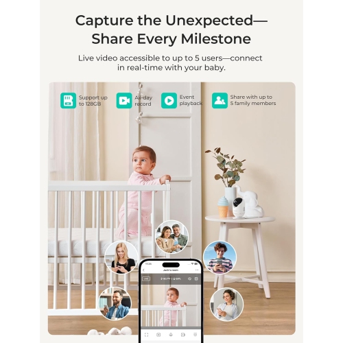 Interphone de surveillance intelligent Wi-Fi VistaView de Dr. Care – Écran divisé 1080p 5 po, contrôle par application de caméra 2K, alertes de