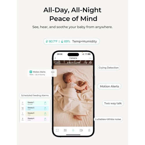 Interphone de surveillance intelligent Wi-Fi VistaView de Dr. Care – Écran divisé 1080p 5 po, contrôle par application de caméra 2K, alertes de