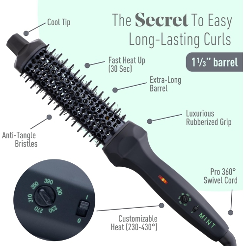 MINT 1 1/3 Inch Thermal Brush for Effortless Curls, Volume & Waves