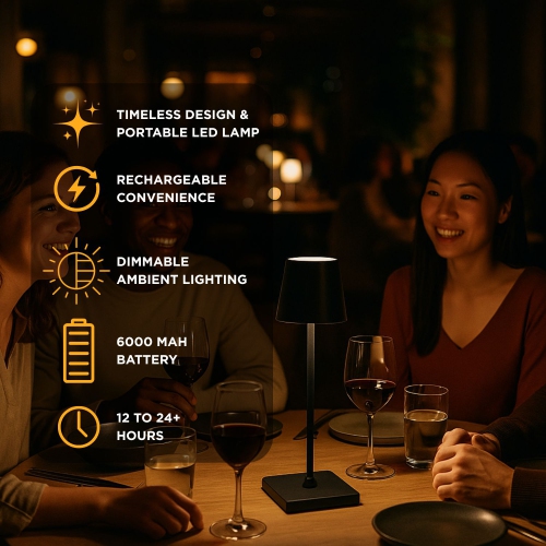 Lampe de table Abbott Trilite Classic Shade LED, lampe rechargeable sans fil, LED éclairage moderne et écologique portatif pour bureau ou table de