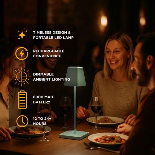 Abbott Trilite Classic Shade LED Table Lamp, Rechargeable Cordless Light, Modern Eco-Friendly LED Illumination Portable Lighting for Desk or