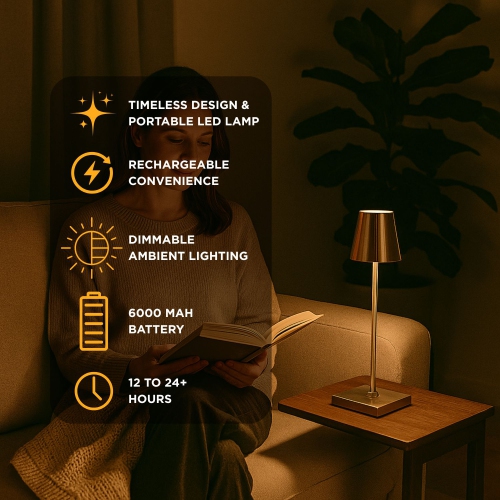 Lampe de table Abbott Trilite Classic Shade LED, lampe rechargeable sans fil, éclairage moderne écologique portatif LED pour bureau ou table de