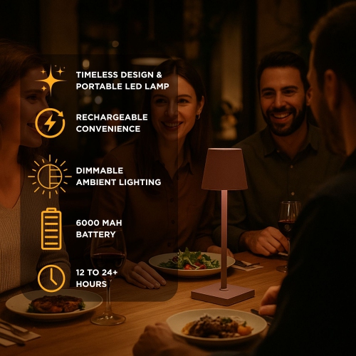 Abbott Trilite Classic Shade LED Table Lamp, Rechargeable Cordless Light, Modern Eco-Friendly LED Illumination Portable Lighting for Desk or