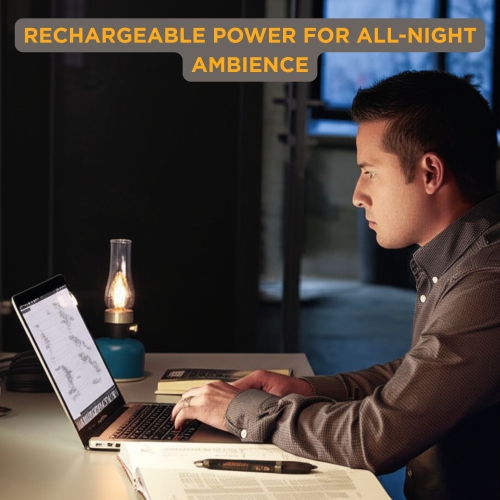 Abbott Lantern LED Table Lamp with Chimney, Rechargeable with USB Powered, Dimmable Lamp with Edison-Style Bulb, Indoor/Outdoor Vintage Accent Light