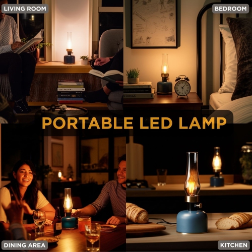 Abbott Lantern LED Table Lamp with Chimney, Rechargeable with USB Powered, Dimmable Lamp with Edison-Style Bulb, Indoor/Outdoor Vintage Accent Light