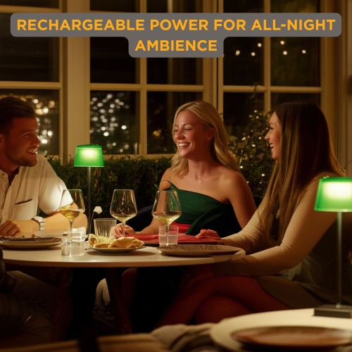 Abbott Fluted Shade LED Table Lamp, Rechargeable IP54 Waterproof Light, Modern Accent Lighting for Patio, Garden Outdoor or Indoors 15 Green