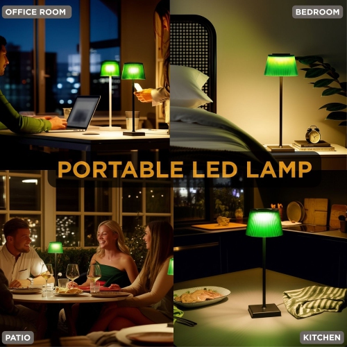 Abbott Fluted Shade LED Table Lamp, Rechargeable IP54 Waterproof Light, Modern Accent Lighting for Patio, Garden Outdoor or Indoors 15 Green