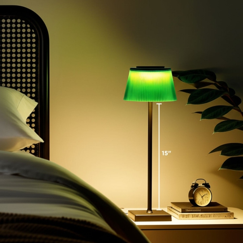 Abbott Fluted Shade LED Table Lamp, Rechargeable IP54 Waterproof Light, Modern Accent Lighting for Patio, Garden Outdoor or Indoors 15 Green