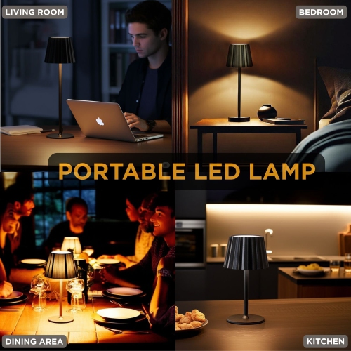 Abbott Trilite Fluted Shade LED Table Lamp, Rechargeable Touch Lamp, Adjustable Height with 3 Dimmable Levels, Modern Accent for Desk or Nightstand,