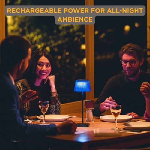 Abbott Fluted Shade LED Table Lamp, Rechargeable IP54 Waterproof Light, Modern Accent Lighting for Patio, Garden Outdoor or Indoors 15, Blue