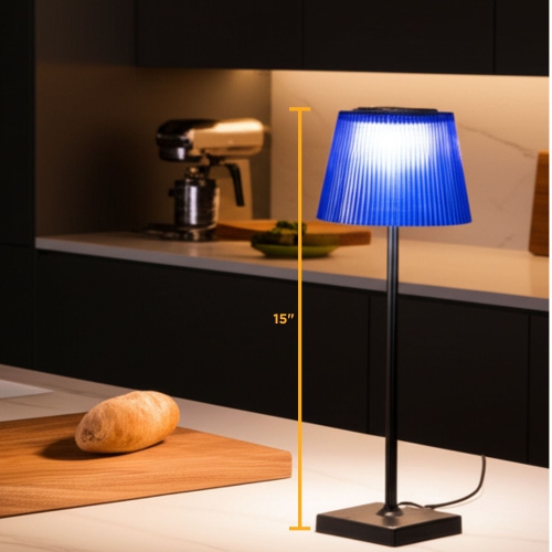 Abbott Fluted Shade LED Table Lamp, Rechargeable IP54 Waterproof Light, Modern Accent Lighting for Patio, Garden Outdoor or Indoors 15, Blue