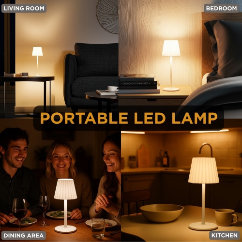 Abbott Trilite Fluted Shade LED Table Lamp, Rechargeable Touch Lamp, Adjustable Height with 3 Dimmable Levels, Modern Accent for Desk or Nightstand,