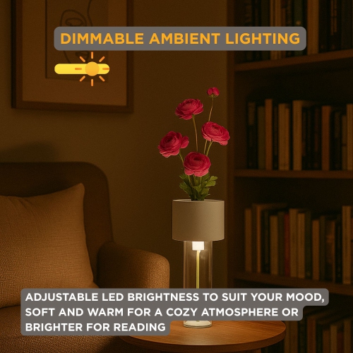 Abbott LED Vase Table Lamp, Rechargeable Dimmable Light, Touch Control with 3 Brightness Levels, Modern 2-in-1 Vase and Ambient Light for Home Décor,