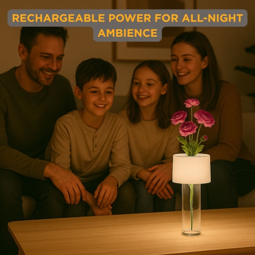 Abbott LED Vase Table Lamp, Rechargeable Dimmable Light, Touch Control with 3 Brightness Levels, Modern 2-in-1 Vase and Ambient Light for Home Décor,