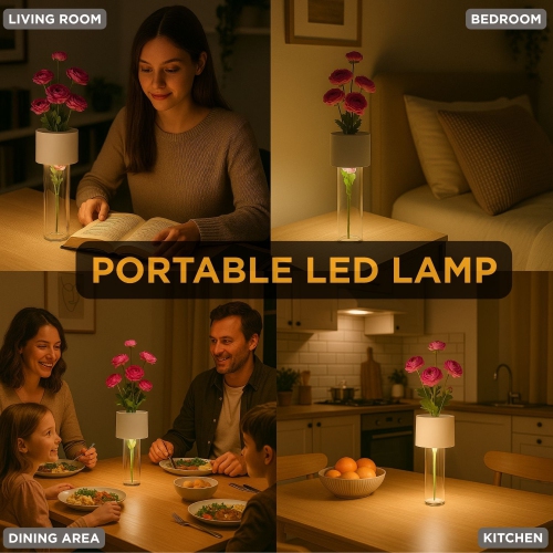 Abbott LED Vase Table Lamp, Rechargeable Dimmable Light, Touch Control with 3 Brightness Levels, Modern 2-in-1 Vase and Ambient Light for Home Décor,