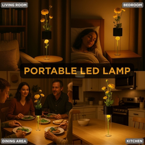 Abbott LED Vase Table Lamp, Rechargeable Dimmable Light, Touch Control with 3 Brightness Levels, Modern 2-in-1 Vase and Ambient Light for Home Décor,