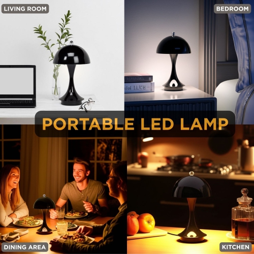 Abbott Trilite Dome Shade LED Lamp, Modern Rechargeable Table Lamp with USB Powered, Mushroom Design for Bedroom, Living Room, or Reading Nook, 10",