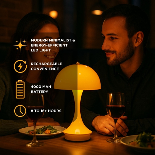 Abbott Trilite Dome Shade LED Lamp, Modern Rechargeable Table Lamp with USB Powered, Mushroom Design for Bedroom, Living Room, or Reading Nook, 10",