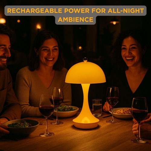 Abbott Trilite Dome Shade LED Lamp, Modern Rechargeable Table Lamp with USB Powered, Mushroom Design for Bedroom, Living Room, or Reading Nook, 10",