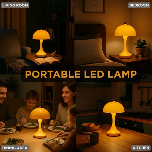 Abbott Trilite Dome Shade LED Lamp, Modern Rechargeable Table Lamp with USB Powered, Mushroom Design for Bedroom, Living Room, or Reading Nook, 10",