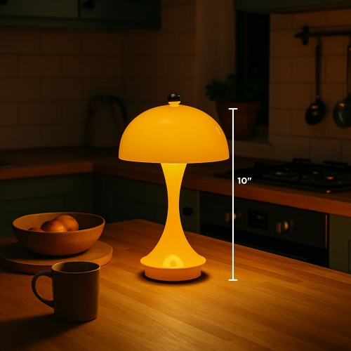 Abbott Trilite Dome Shade LED Lamp, Modern Rechargeable Table Lamp with USB Powered, Mushroom Design for Bedroom, Living Room, or Reading Nook, 10",
