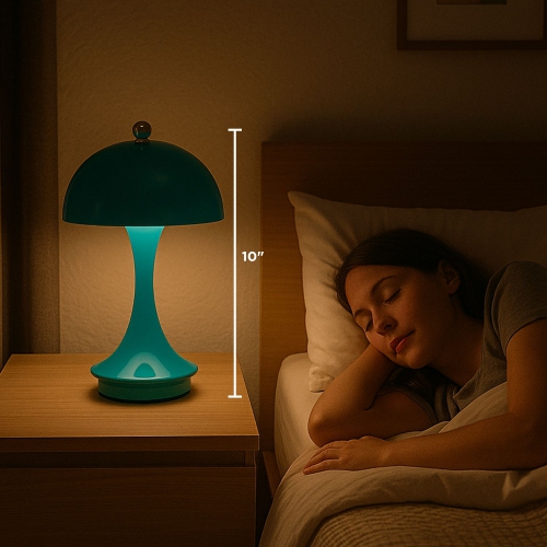 Abbott Trilite Dome Shade LED Lamp, Modern Rechargeable Table Lamp with USB Powered, Mushroom Design for Bedroom, Living Room, or Reading Nook, 10",