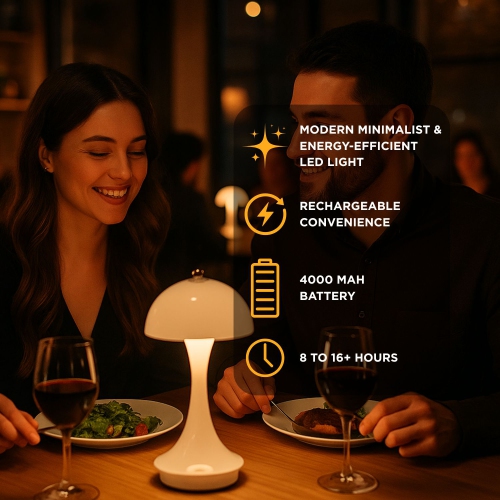 LED Abbott Trilite, lampe de table moderne rechargeable alimentée par USB, champignon pour chambre, salon ou coin lecture, 10&nbsp;po, blanc brillant