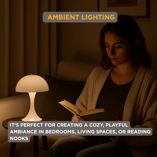 LED Abbott Trilite, lampe de table moderne rechargeable alimentée par USB, champignon pour chambre, salon ou coin lecture, 10&nbsp;po, blanc brillant