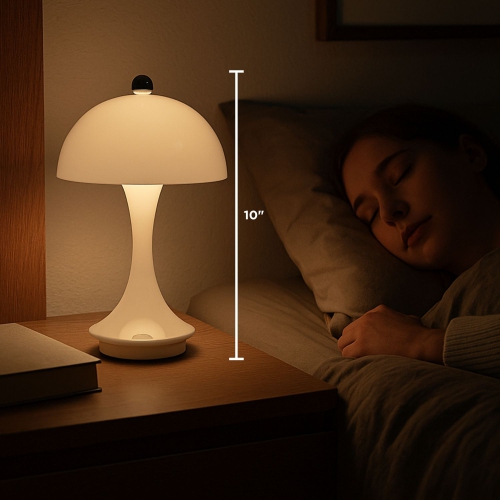 LED Abbott Trilite, lampe de table moderne rechargeable alimentée par USB, champignon pour chambre, salon ou coin lecture, 10&nbsp;po, blanc brillant