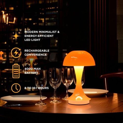 Abbott Trilite Dome Shade LED Lamp, Modern Rechargeable Table Lamp with USB Powered, Mushroom Design for Bedroom, Living Room, or Reading Nook, 10",