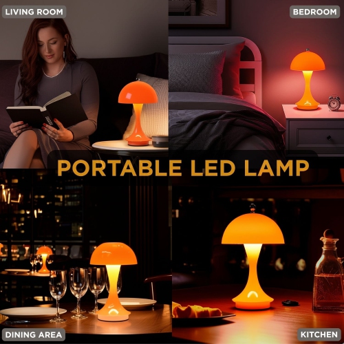 Abbott Trilite Dome Shade LED Lamp, Modern Rechargeable Table Lamp with USB Powered, Mushroom Design for Bedroom, Living Room, or Reading Nook, 10",