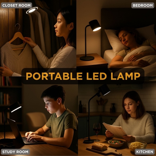 Lampe LED à aimant en forme de tambour Abbott, 4 pièces, lampe rechargeable avec base magnétique – Solution d'éclairage à coller, à pince ou de table