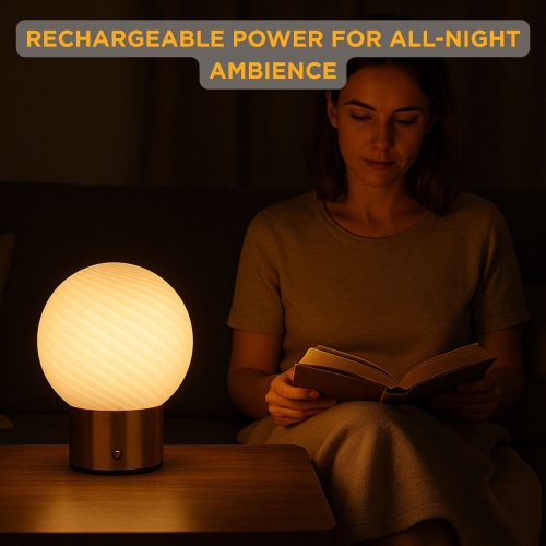 Abbott |Swirl Glass Ball LED Lamp- 6.5"H- White