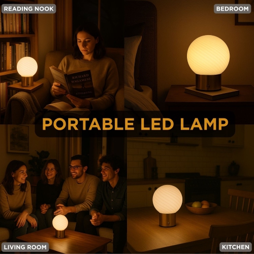 Abbott |Swirl Glass Ball LED Lamp- 6.5"H- White