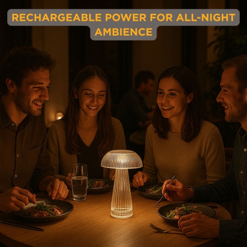 Abbott Rib Mushroom LED Table Lamp – 9" Rechargeable Dimmable Light with Touch Control, Acrylic Shade – Modern USB-Powered Accent for Desk or