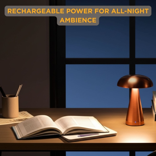 Abbott Trilite Metallic Mushroom LED Table Lamp, Rechargeable Touch Light, Dimmable with USB Charging, Modern Accent for Desk or Nightstand, 8",