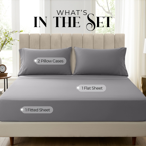 Ensemble de draps Beddora pour grand lit gris anthracite – Microfibre de polyester 95&nbsp;GSM douce et durable