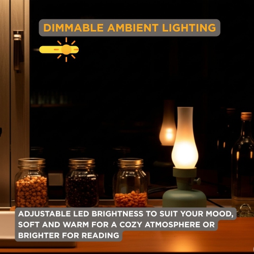 Abbott Lantern LED Table Lamp with Lustre Glass Chimney|10.5" Rechargeable Vintage-Style Light, Dimmable Edison Bulb|Indoor/Outdoor Accent Lighting,