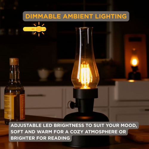 Lampe de table Abbott LED avec cheminée en verre lustré|10,5&nbsp;po, ampoule Edison à intensité réglable|éclairage d'appoint intérieur/extérieur,