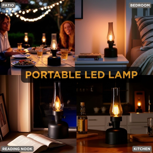 Lampe de table Abbott LED avec cheminée en verre lustré|10,5&nbsp;po, ampoule Edison à intensité réglable|éclairage d'appoint intérieur/extérieur,