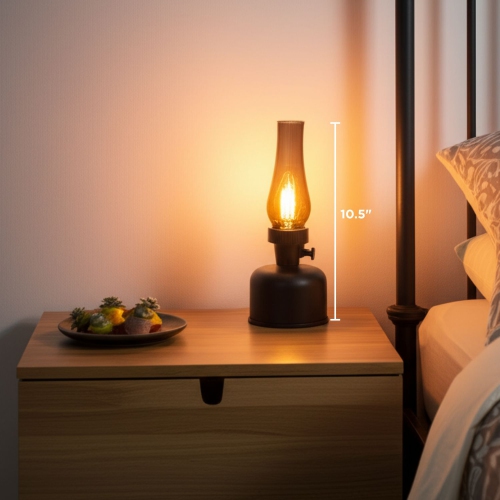 Lampe de table Abbott LED avec cheminée en verre lustré|10,5&nbsp;po, ampoule Edison à intensité réglable|éclairage d'appoint intérieur/extérieur,