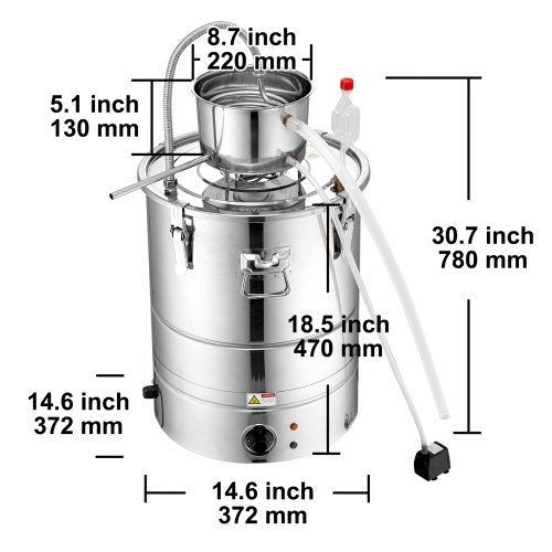 VEVOR 9 Gal 30L Water Alcohol Distiller,Home Distillery Kit include Stainless Steel Tube & Pump & One-way Exhaust Valve & Thermometer for DIY Whisky